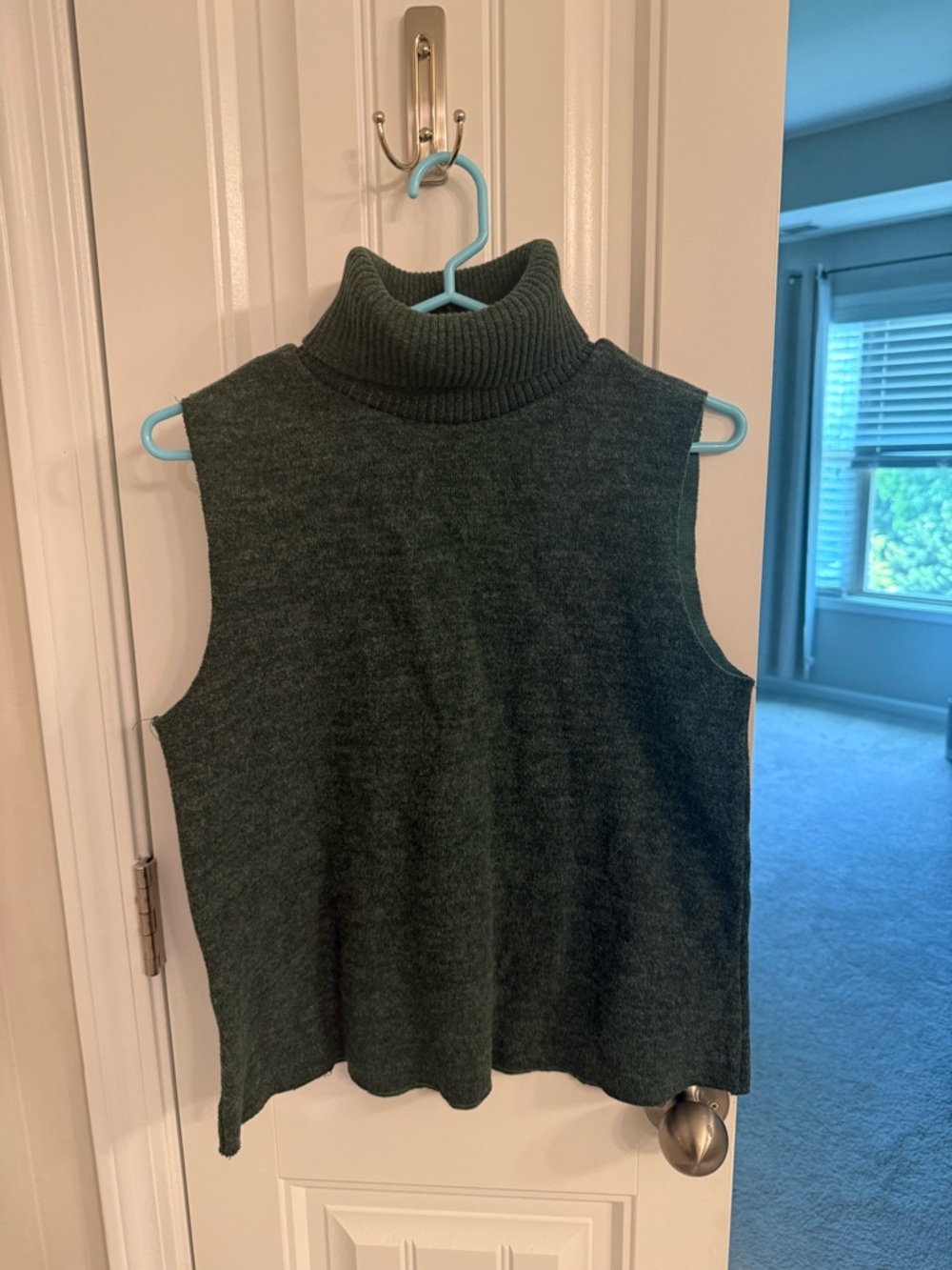 Sleeveless Turtleneck Knit Top in Deep Green